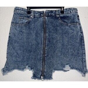 Fashion Nova Distressed Denim Jean Skirt Women Sz XLarge Acid Wash